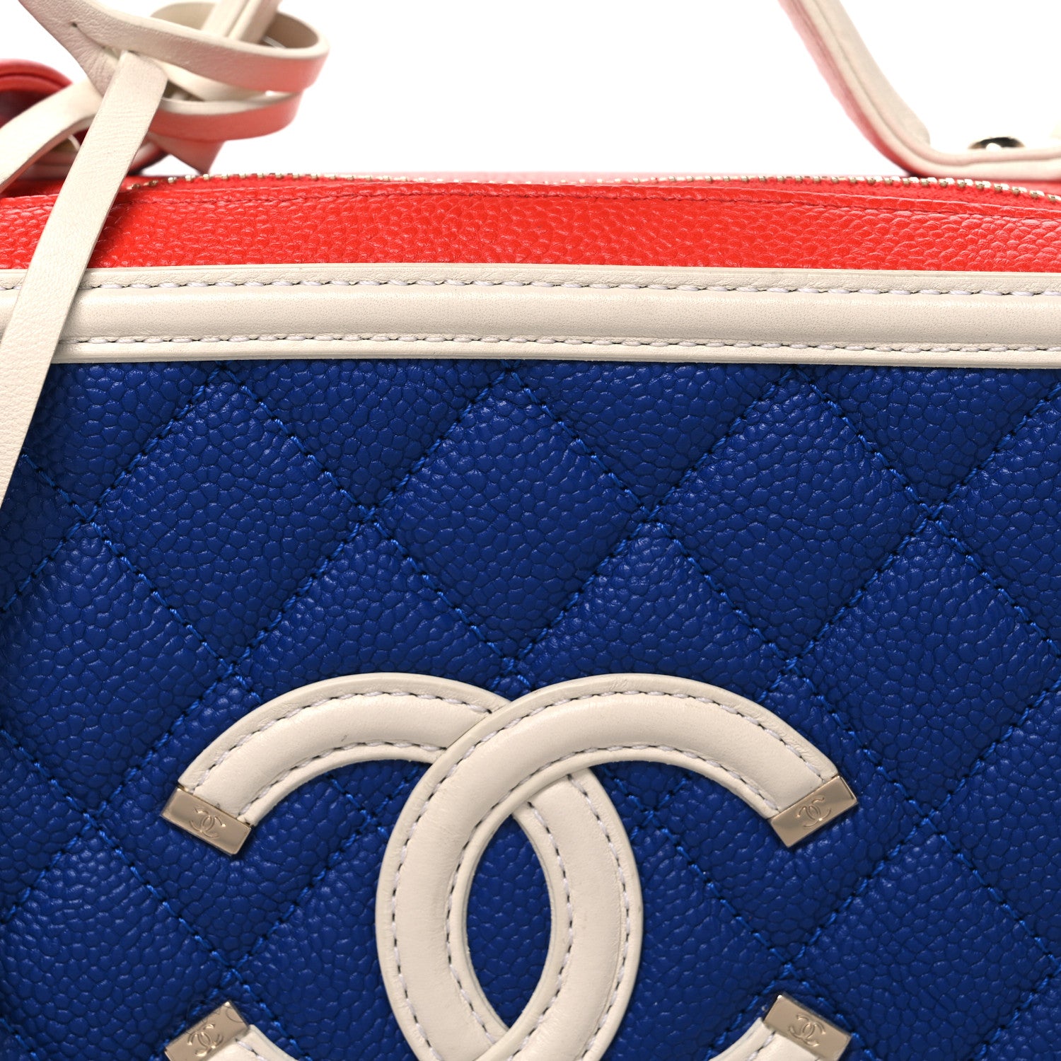 Chanel Caviar Quilted Medium CC Filigree Vanity Case Blue White Red 8 of 10