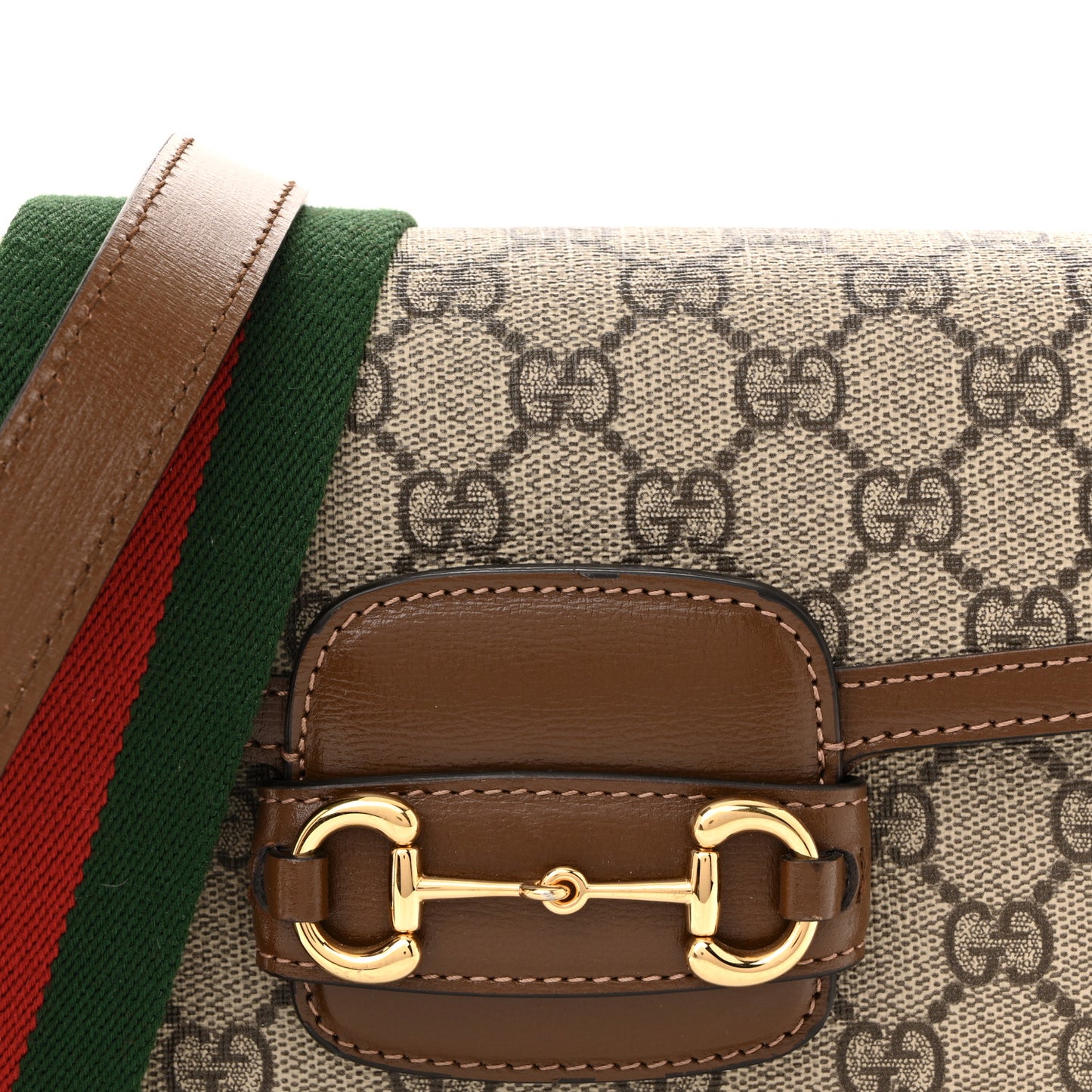 GG Supreme Monogram Web Mini Horsebit 1955 Shoulder Bag Beige Brown Sugar
