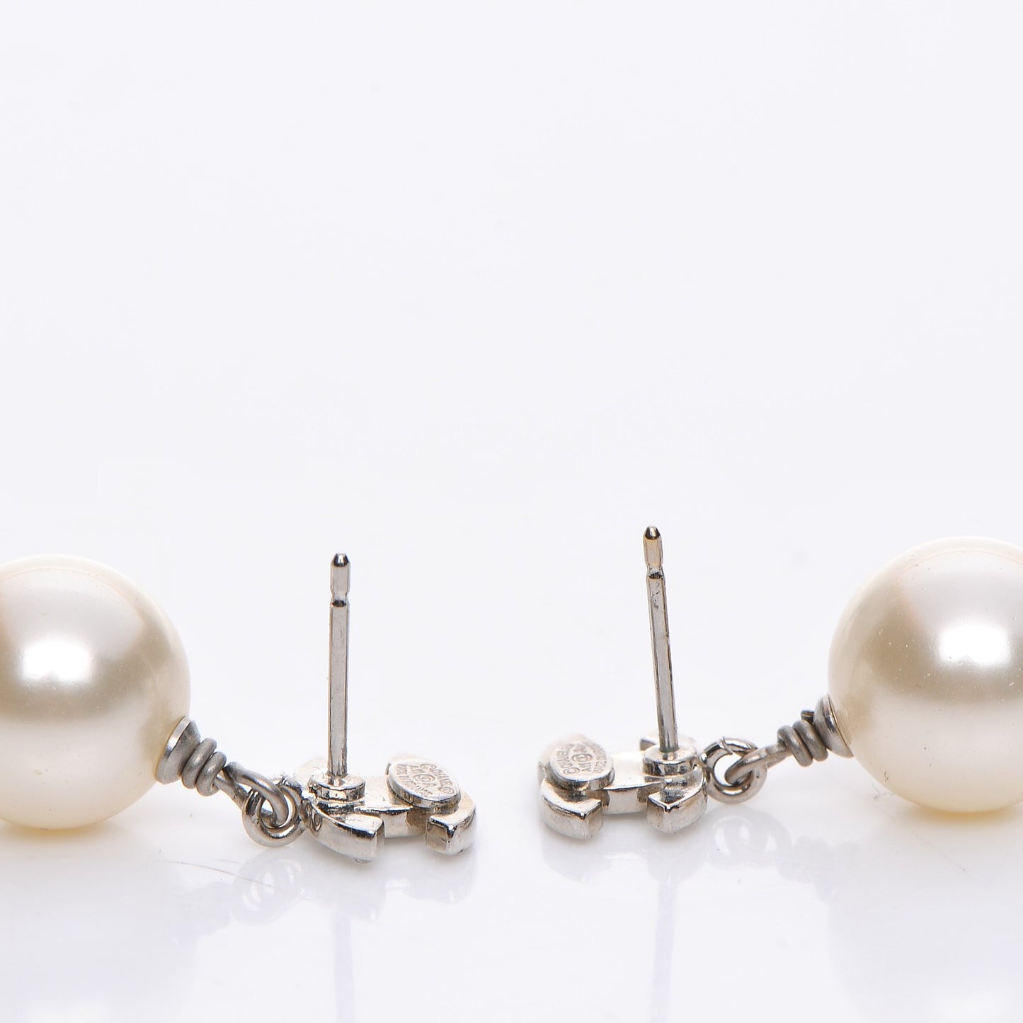 Crystal Pearl CC Drop Earrings Silver