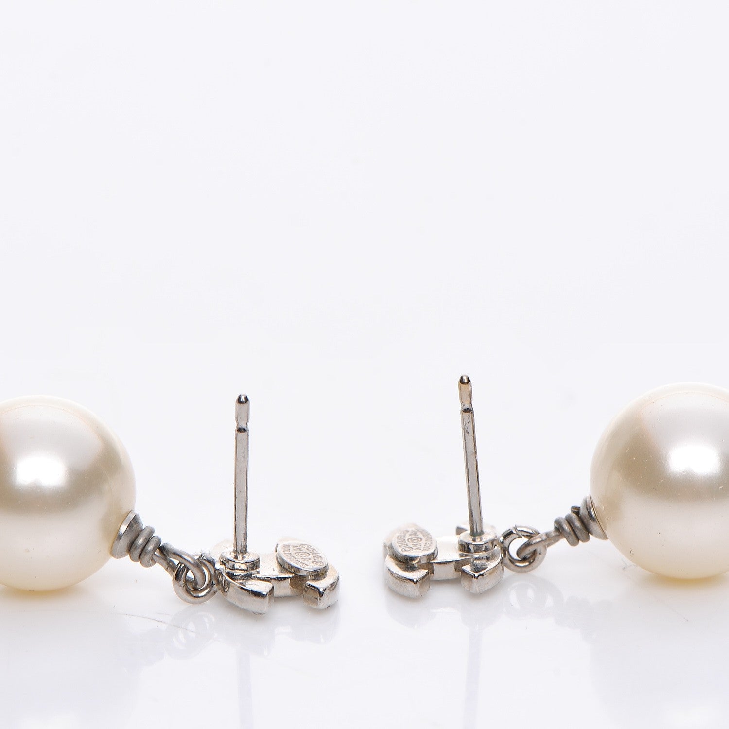 Chanel Crystal Pearl CC Drop Earrings Silver 3 of 5