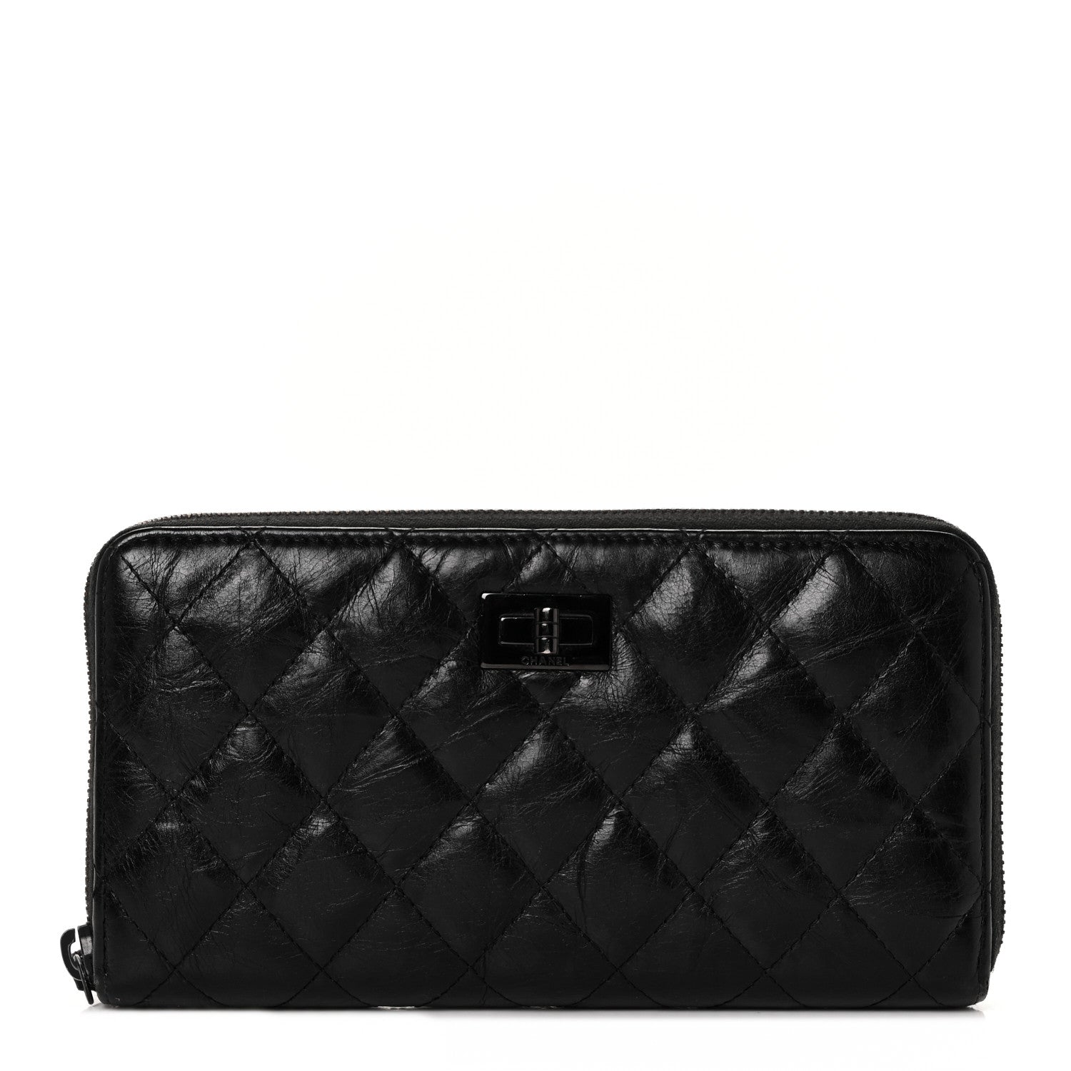 Chanel Aged Calfskin Quilted Reissue Large Gusset Zip Around Wallet So Black 1 of 10