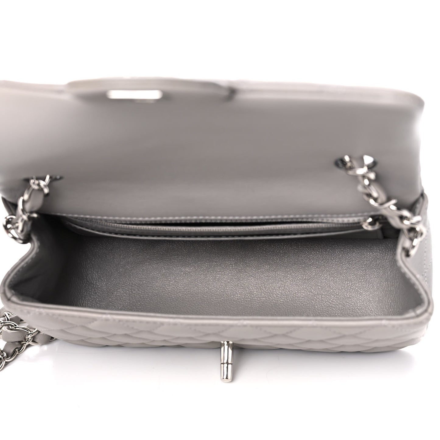 Lambskin Quilted Mini Rectangular Flap Grey