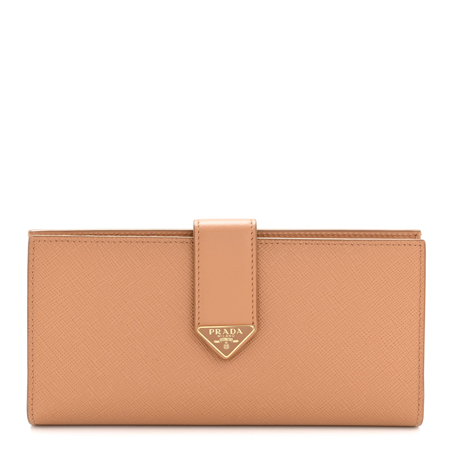 Saffiano Calfskin Large Triangle Continental Wallet Naturale