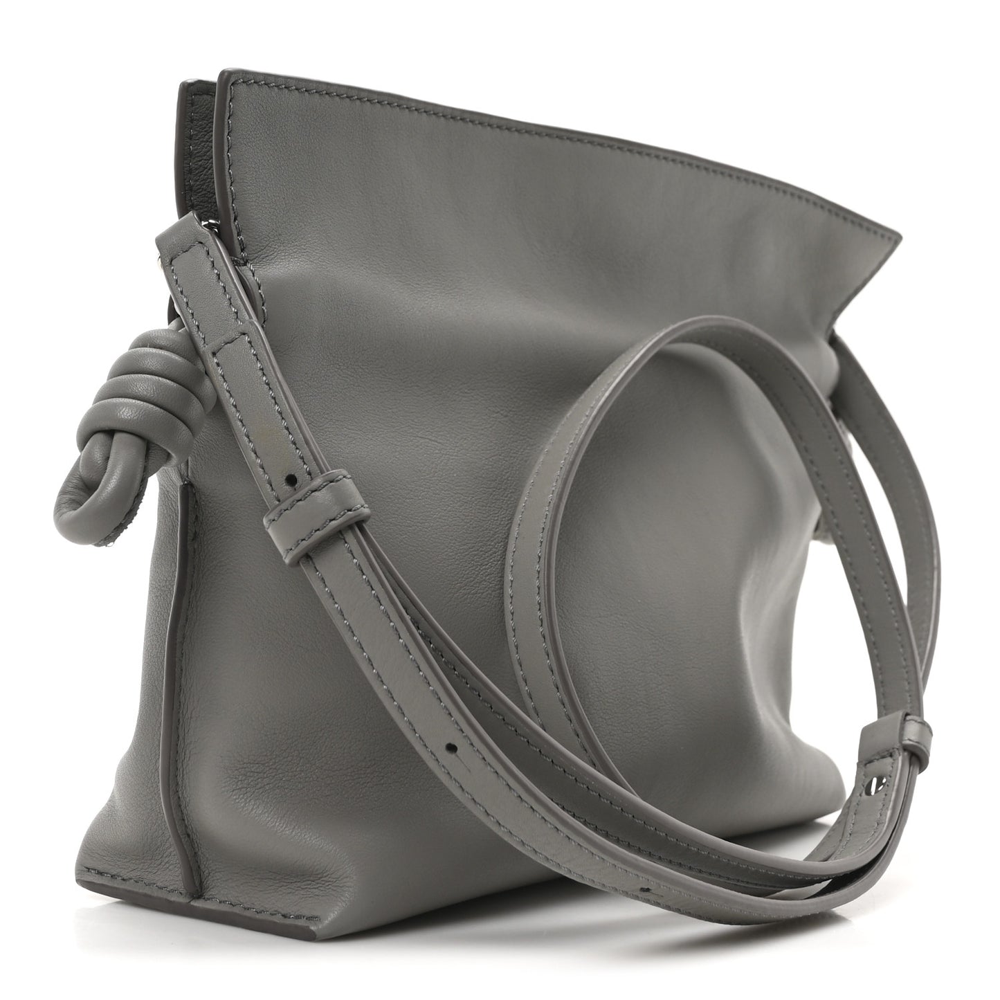 Calfskin Mini Flamenco Knot Clutch Pearl Grey