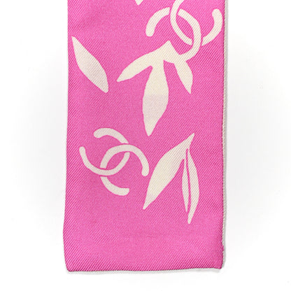 Chanel Silk Leaf CC Slim Bandeau Scarf Pink White 4 of 7