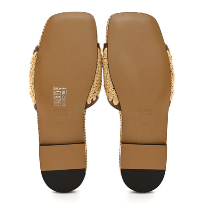 Gucci Raffia Interlocking G Flat Slide Sandals 36.5 Bright Natural Sundial 6 of 10