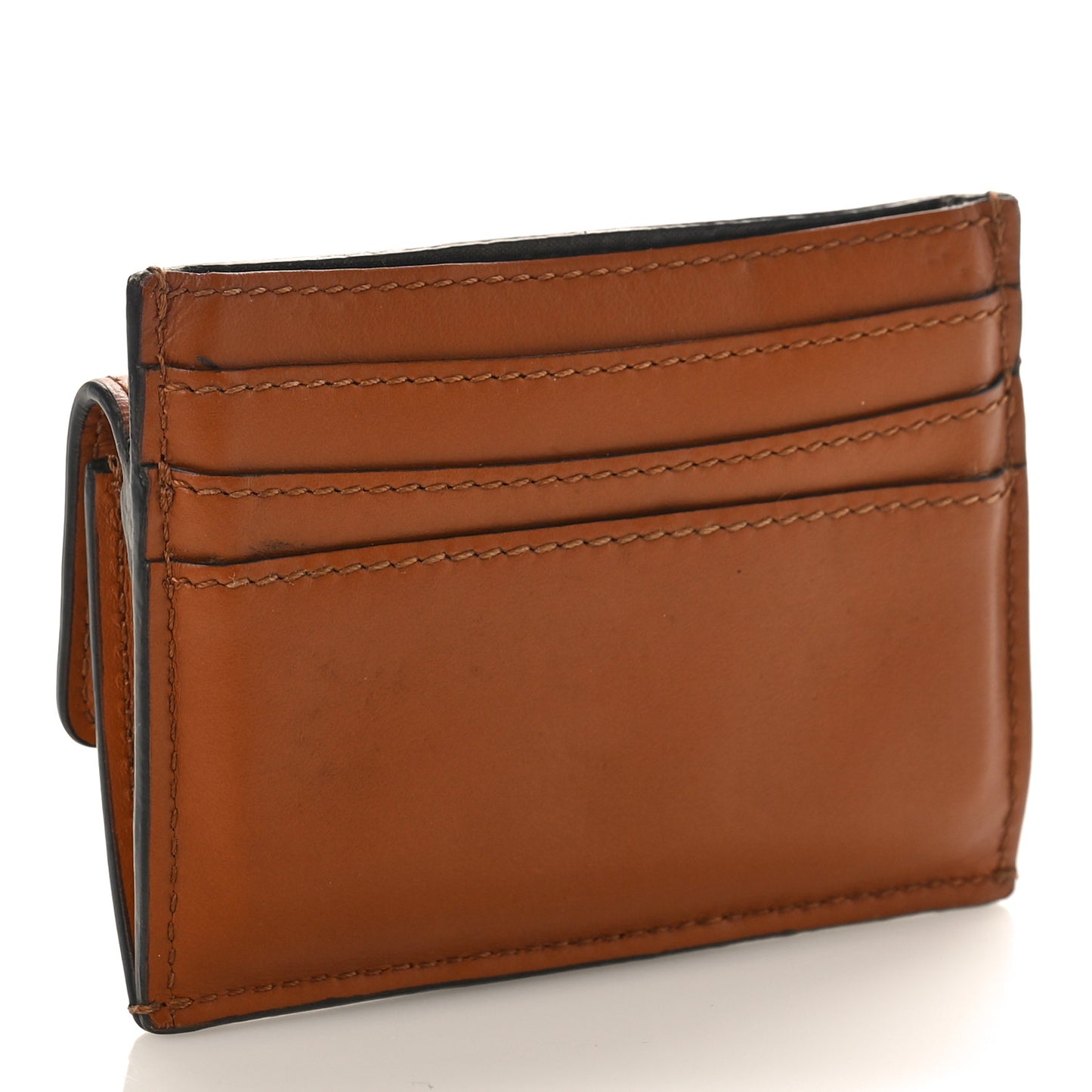 Vitello King Tamponato Logo Embossed Fold Over Card Holder Wallet Cuoio