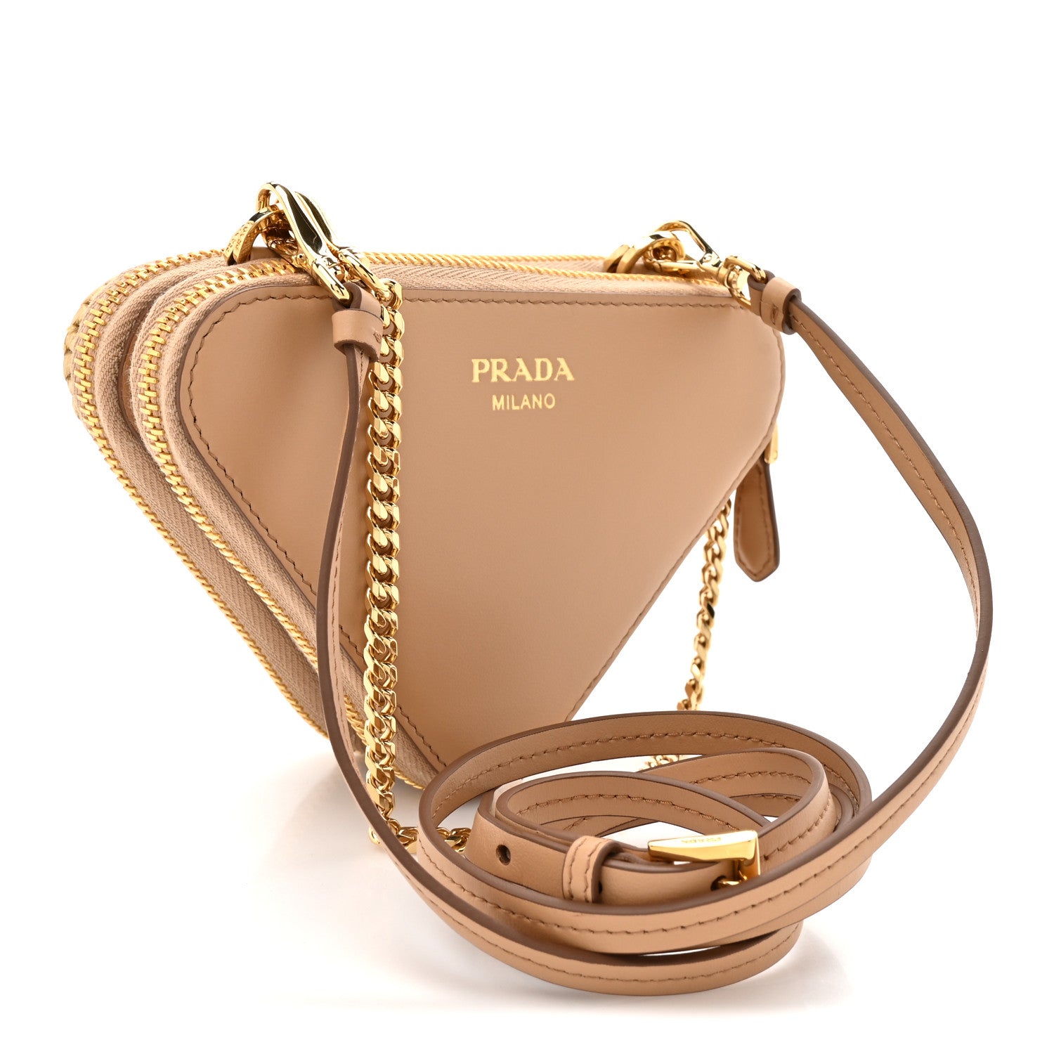 Prada Raffia Calfskin Crochet Logo Embroidered Mini Triangle