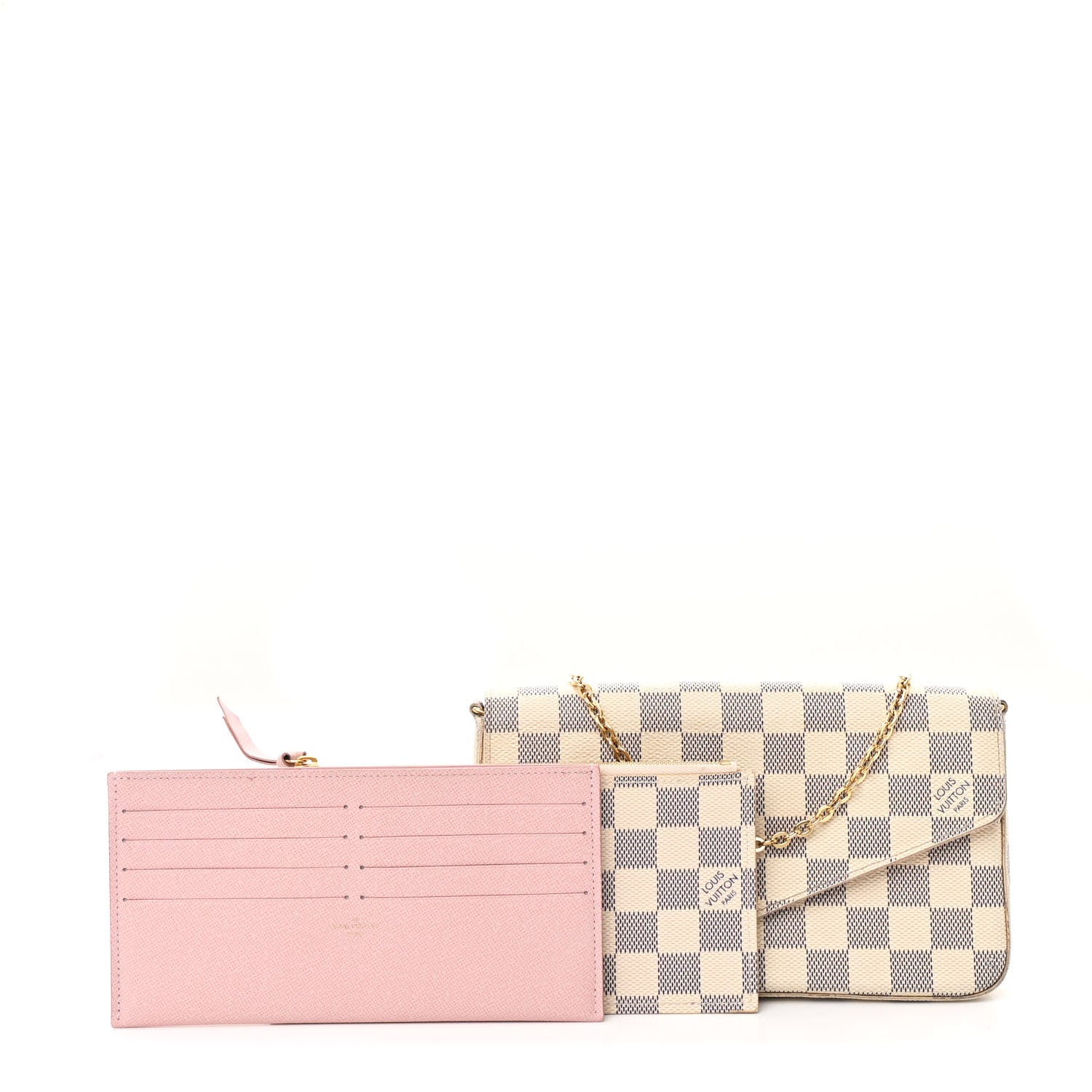 Louis Vuitton Damier Azur Pochette Felicie Chain Wallet Rose Ballerine 3 of 15