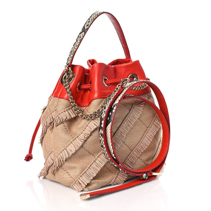Jimmy Choo Raffia Snakeskin Print Fringed Bucket Bag Orange 2 of 10