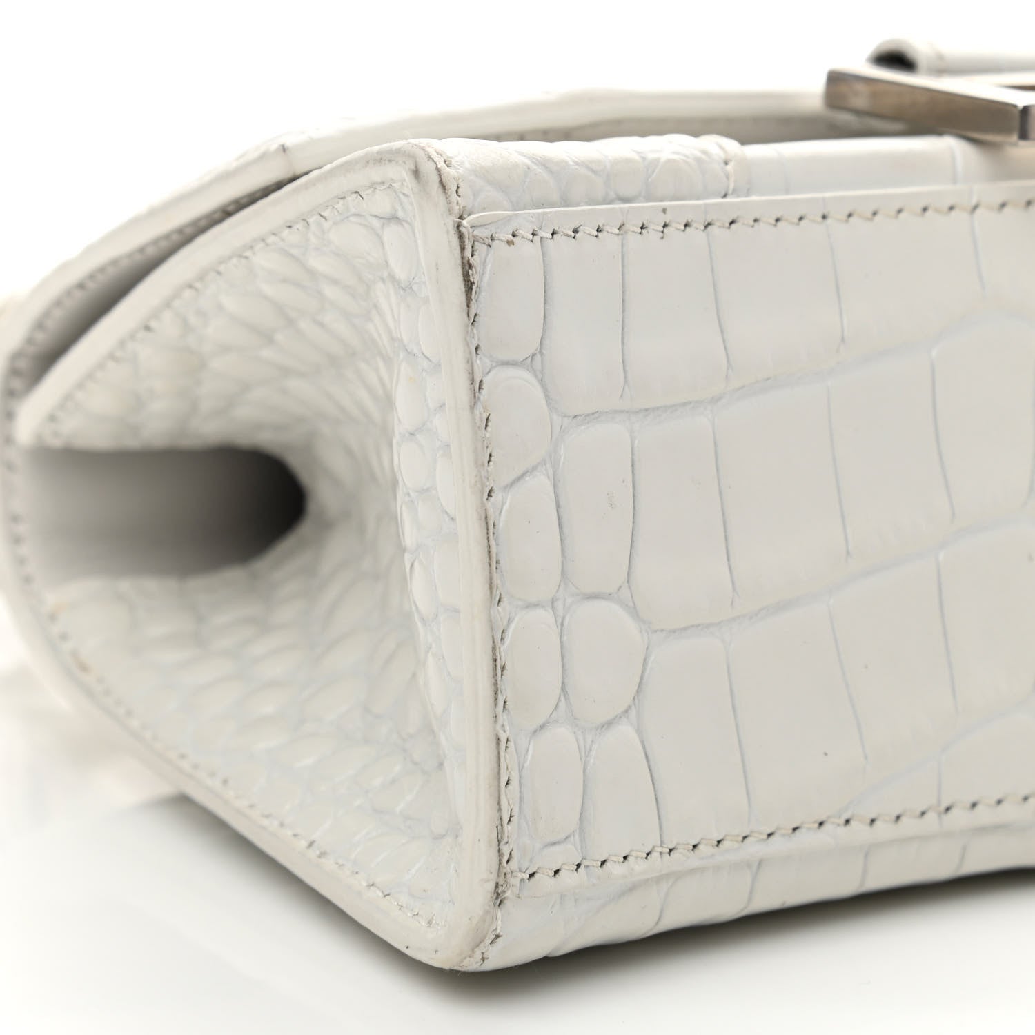 Balenciaga Shiny Calfskin Crocodile Embossed Hourglass Top Handle Bag XS White 9 of 13