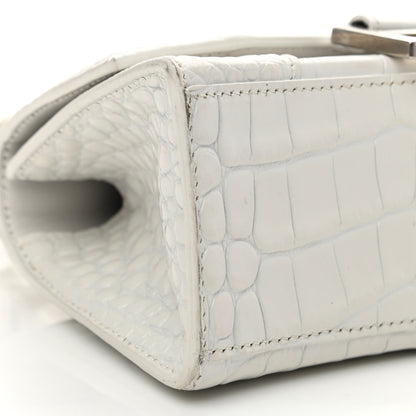 Balenciaga Shiny Calfskin Crocodile Embossed Hourglass Top Handle Bag XS White 9 of 13
