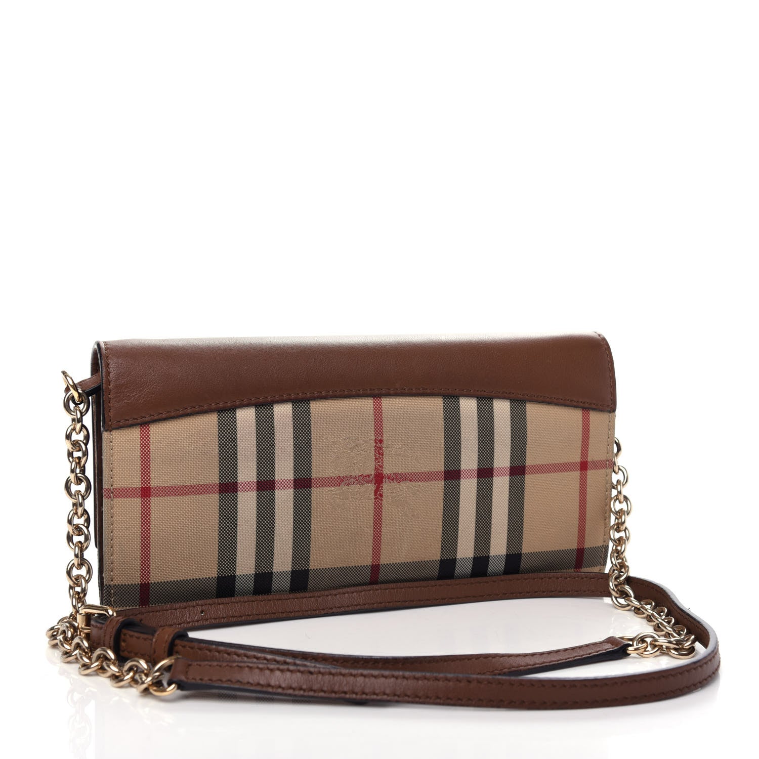 Burberry Derby Calfskin House Check Henley Wallet On Chain Tan 3 of 9