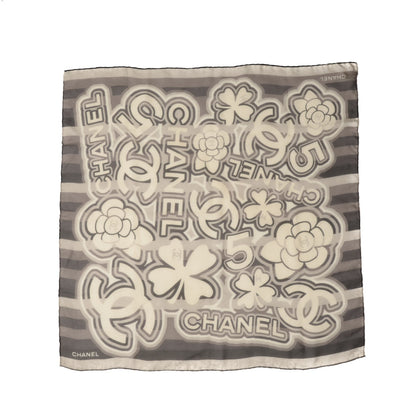 Chanel Silk CC Camellia Clover Square Scarf Black White 2 of 5