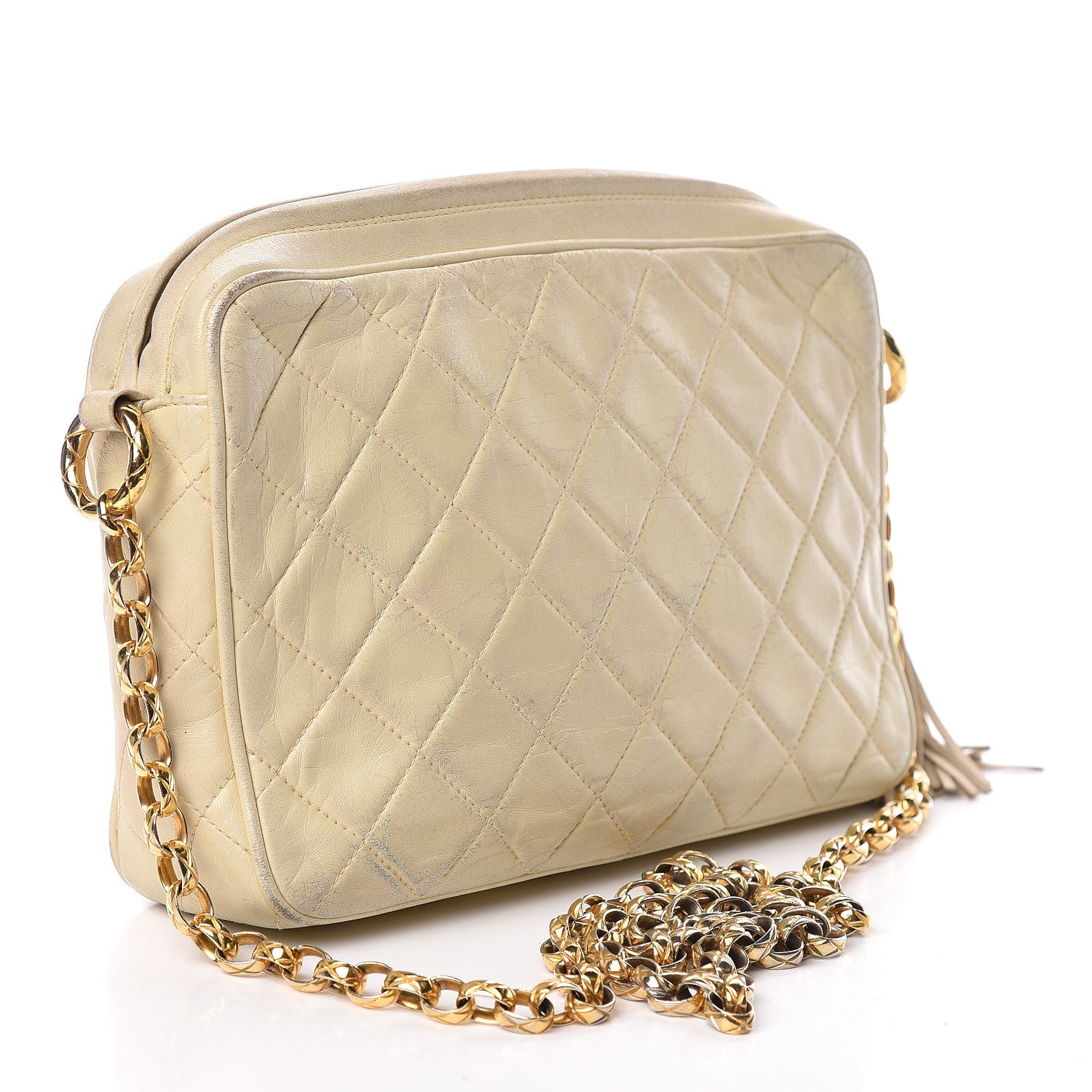 Chanel Lambskin Quilted Tassel Camera Case Pouch Beige 3 of 24