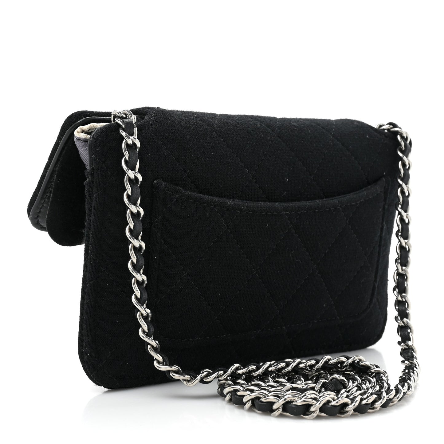 Jersey Fabric Quilted Foldable Tote With Chain Black Multicolor