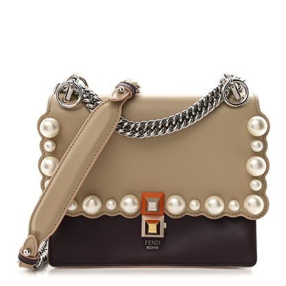 Fendi Vitello Liberty Scalloped Studded Pearl Small Kan I Shoulder Bag Black Cherry Amido 1 of 13