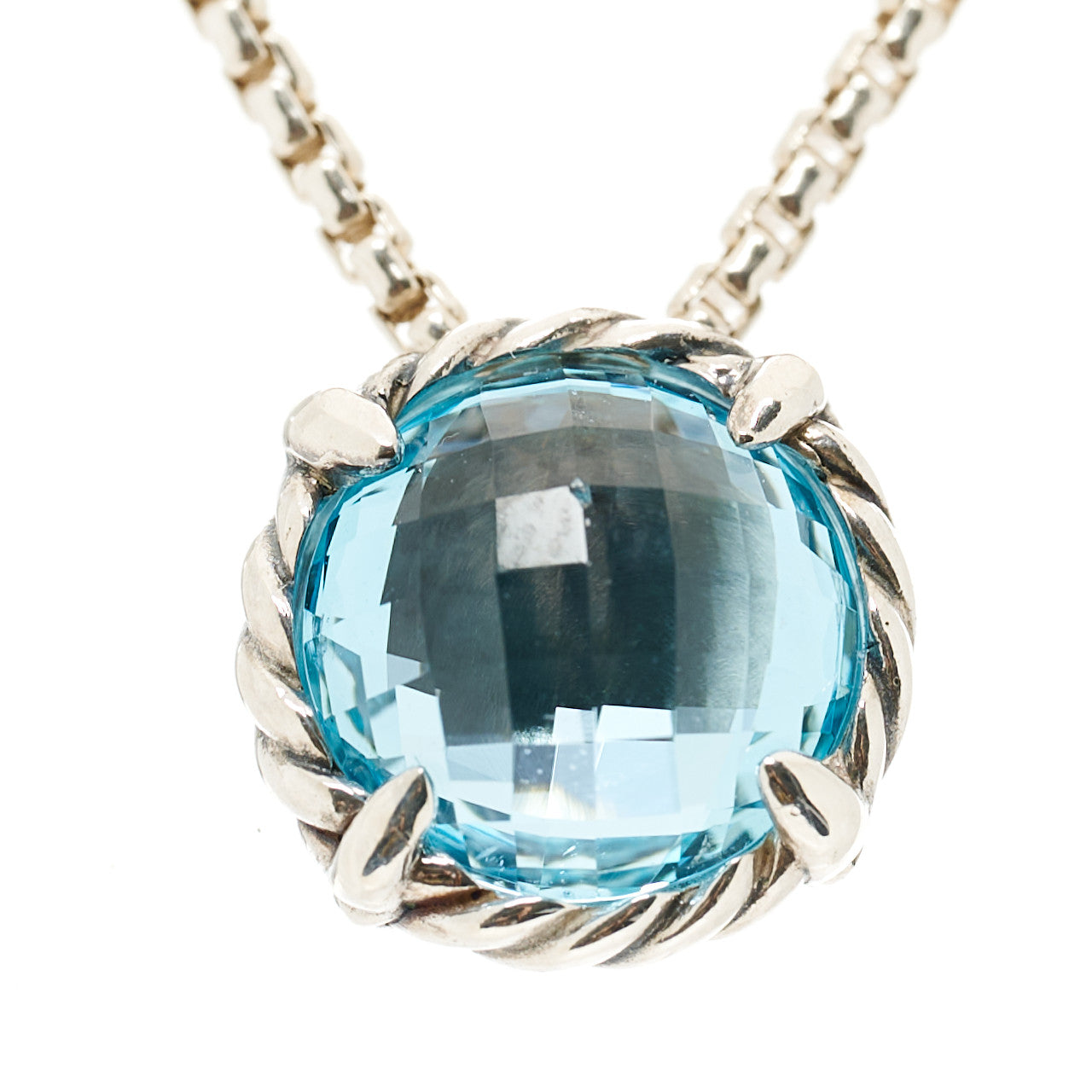 David Yurman Sterling Silver Blue Topaz 8mm Chatelaine Pendant Necklace 5 of 5
