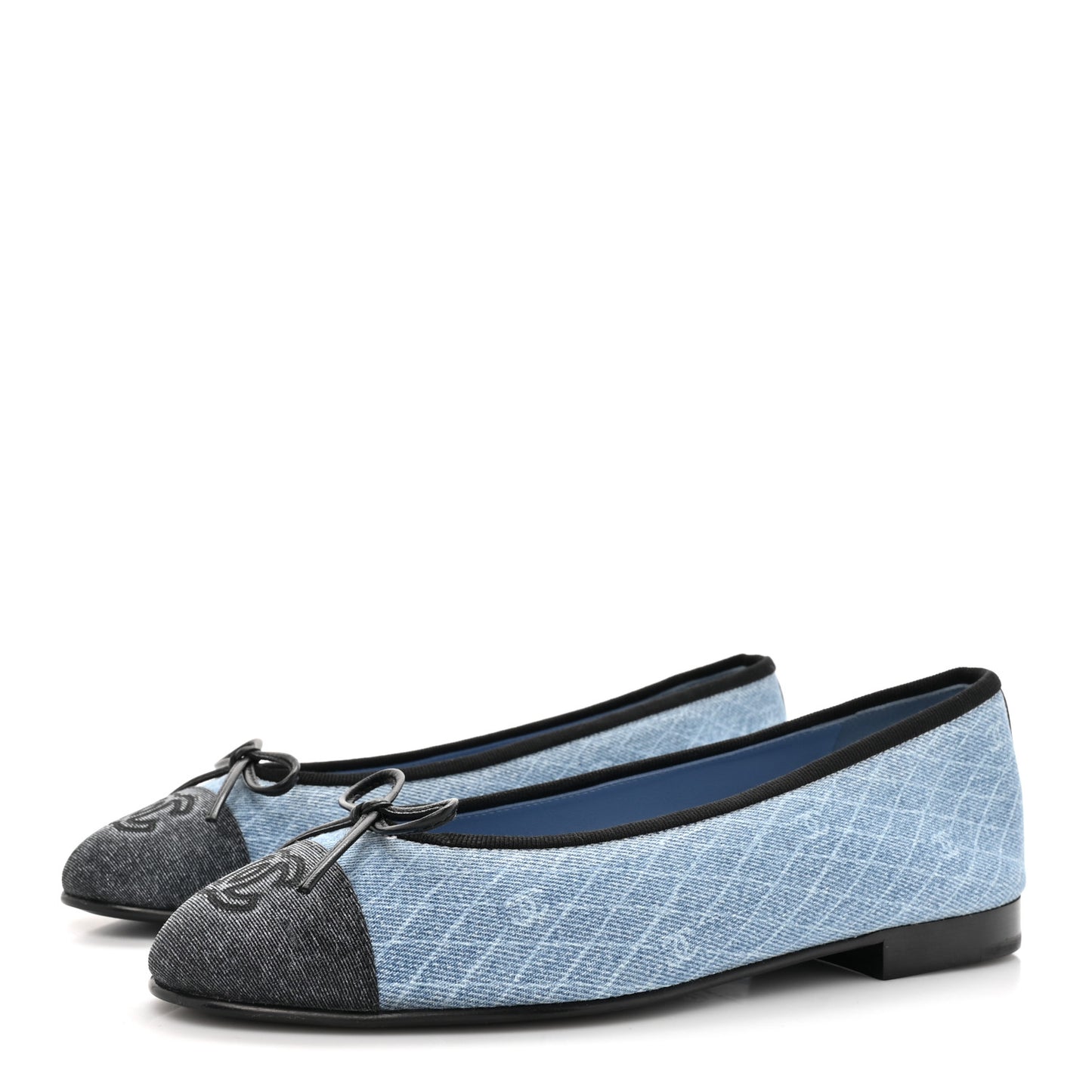 Denim Printed Quilt CC Cap Toe Ballerina Flats  36 Light Blue Dark Grey