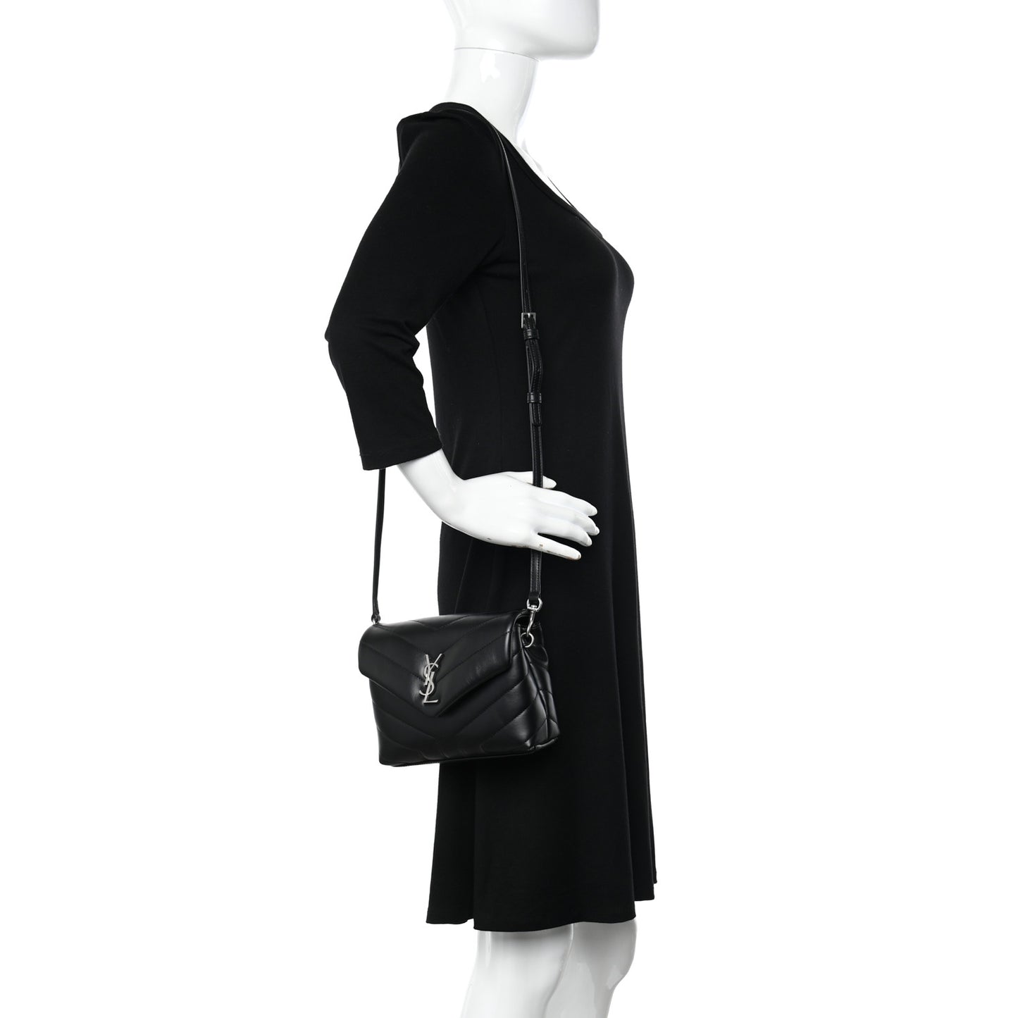 Calfskin Y Quilted Monogram Toy Loulou Crossbody Bag Black
