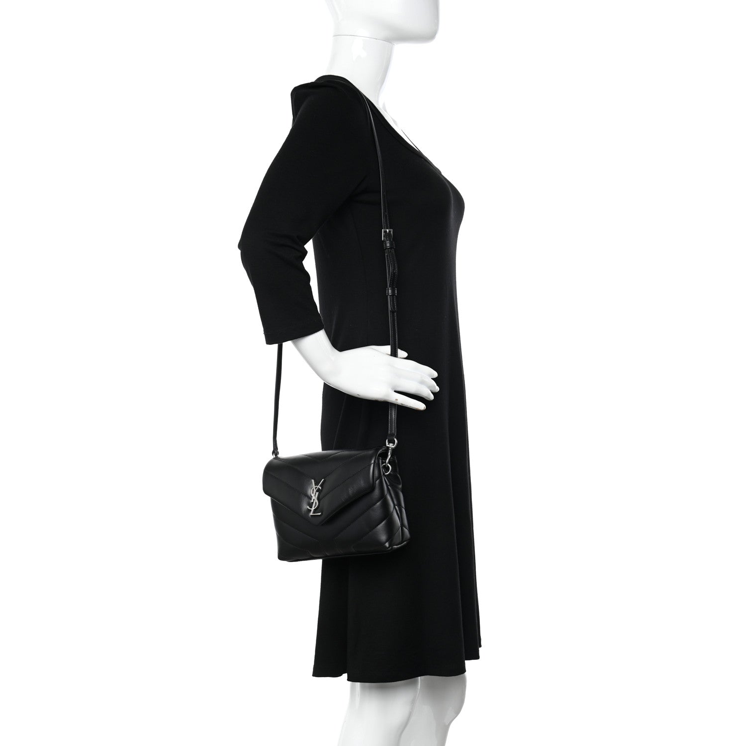 Saint Laurent Calfskin Y Quilted Monogram Toy Loulou Crossbody Bag Black 2 of 10