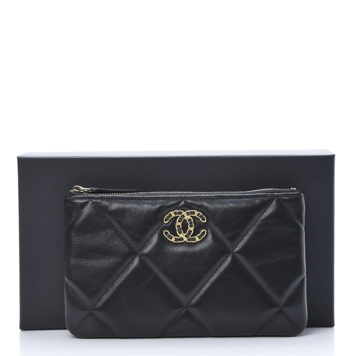 Shiny Goatskin Quilted 19 Cosmetic Case Black