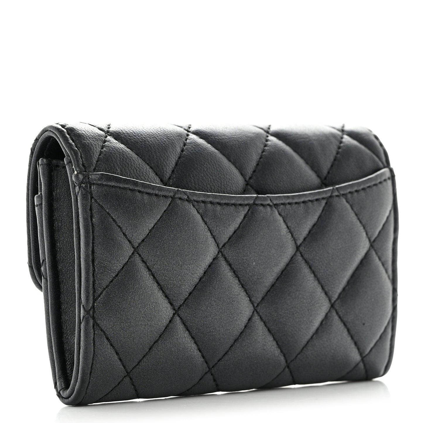 Lambskin Quilted Flap Card Holder Wallet So Black