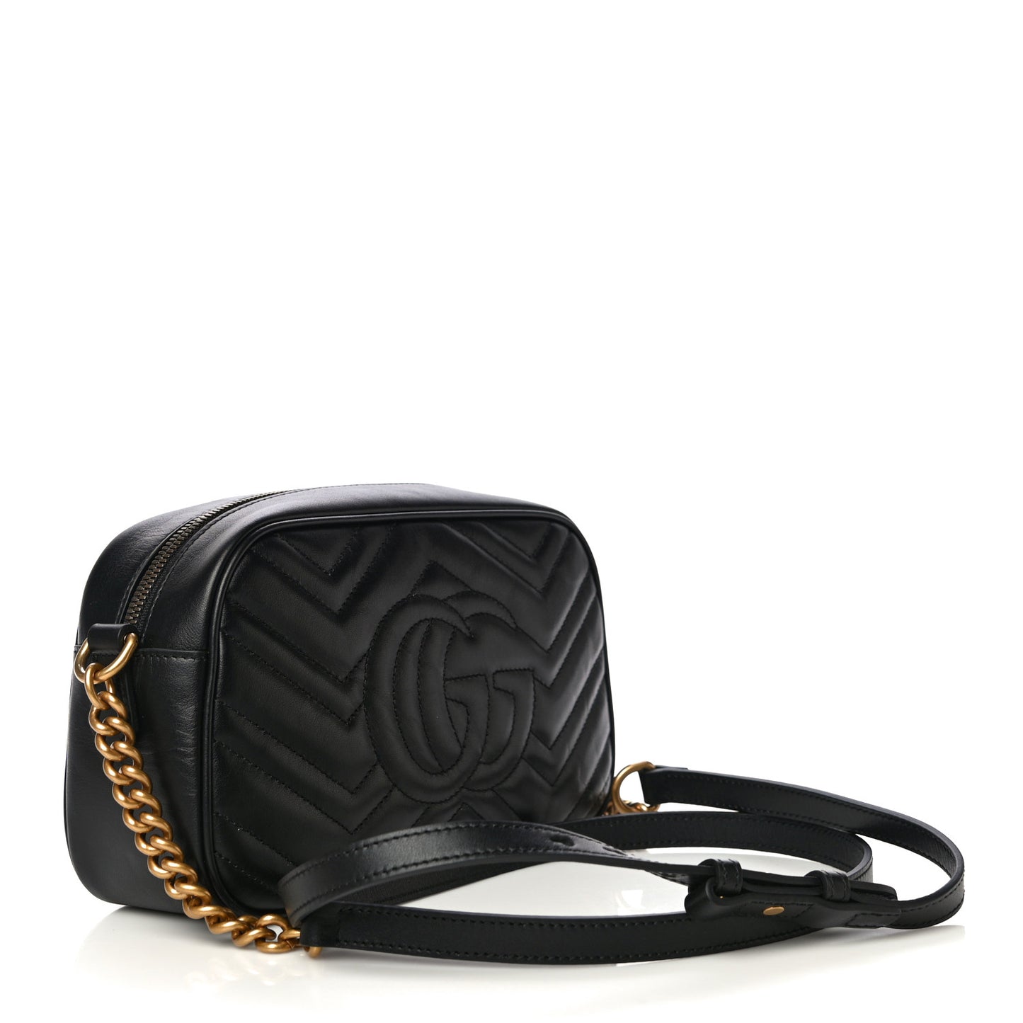 Calfskin Matelasse Small GG Marmont Chain Shoulder Bag Black