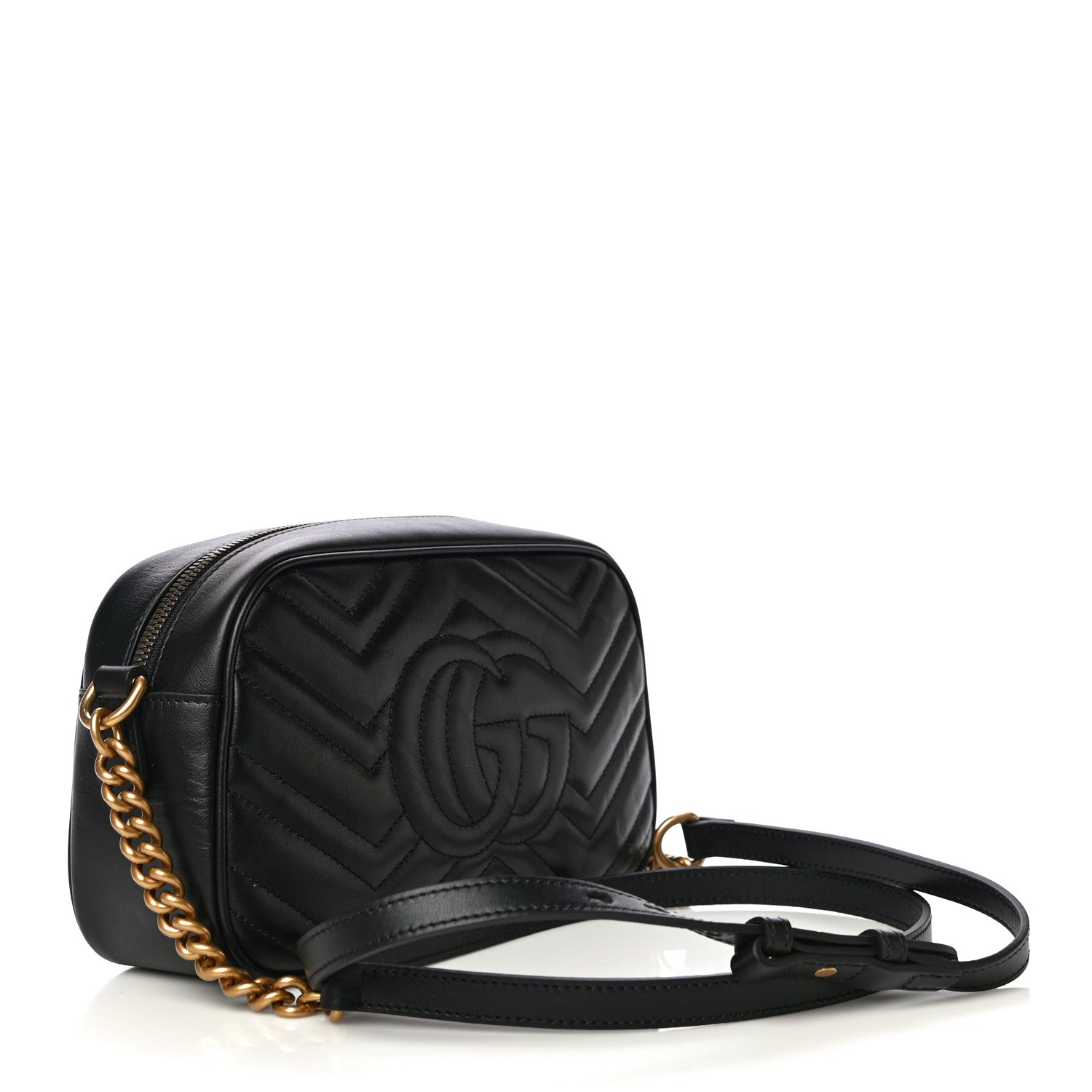 Gucci Calfskin Matelasse Small GG Marmont Chain Shoulder Bag Black 3 of 12