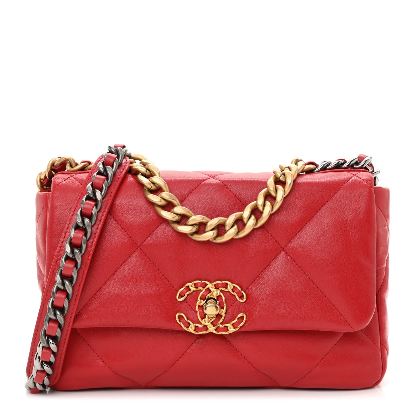 Goatskin Quilted Medium Chanel 19 Flap Red