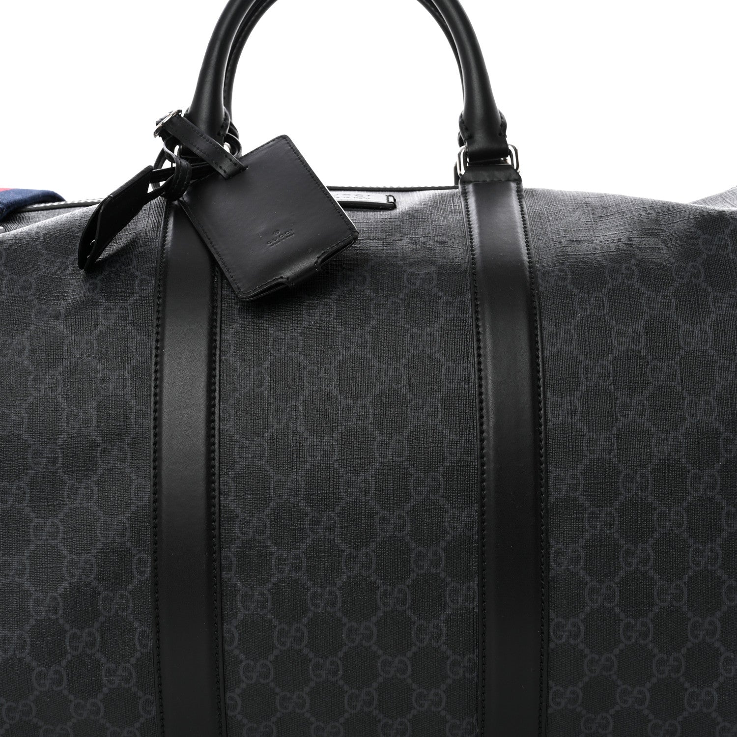 Gucci Soft GG Supreme Monogram Appia Calfskin Web Large Carry On Duffle Bag Black Grey 8 of 14