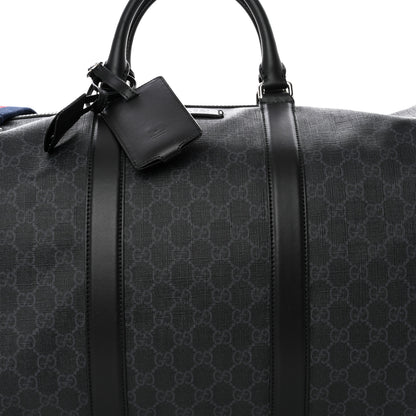 Gucci Soft GG Supreme Monogram Appia Calfskin Web Large Carry On Duffle Bag Black Grey 8 of 14