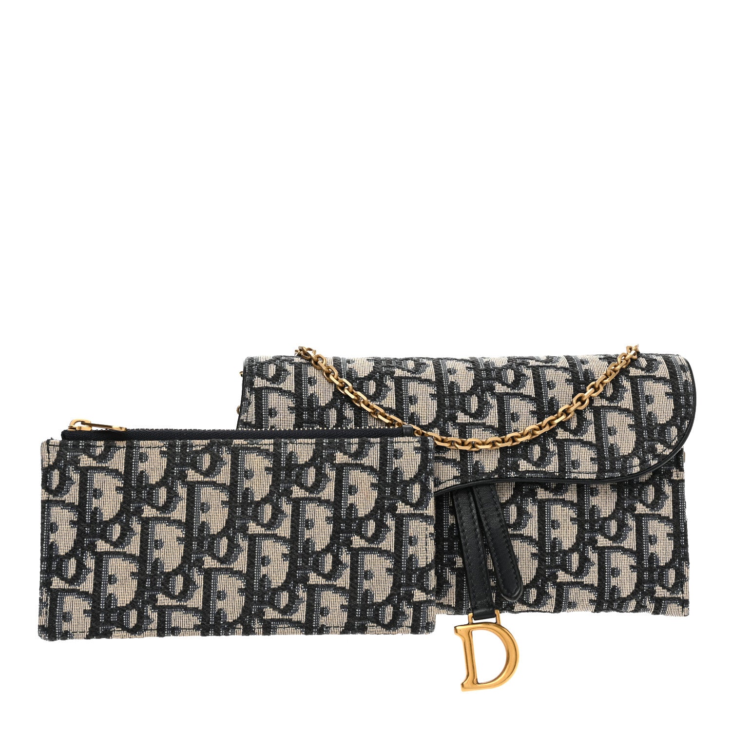 Christian Dior Oblique Saddle Chain Long Wallet Blue 1 of 13