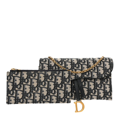 Christian Dior Oblique Saddle Chain Long Wallet Blue 1 of 13