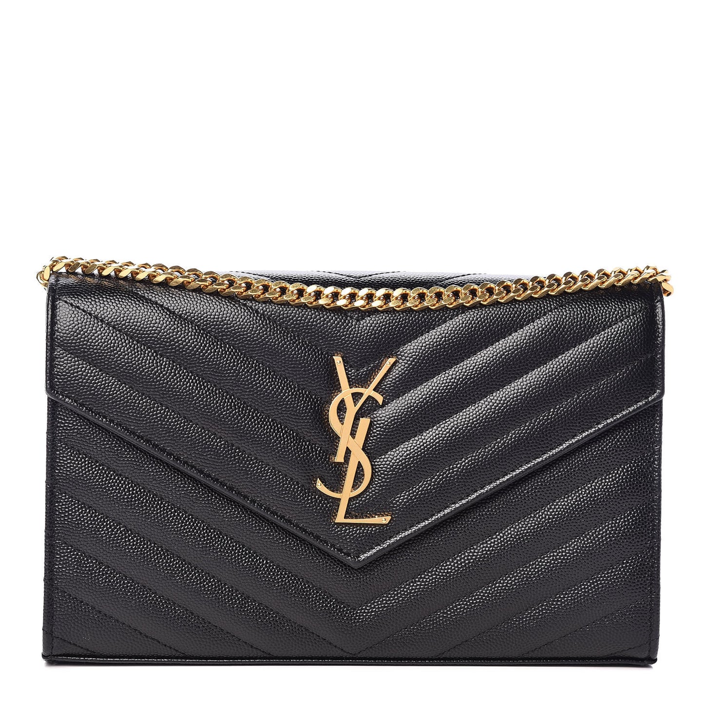 Grain De Poudre Matelasse Chevron Monogram Chain Wallet Black