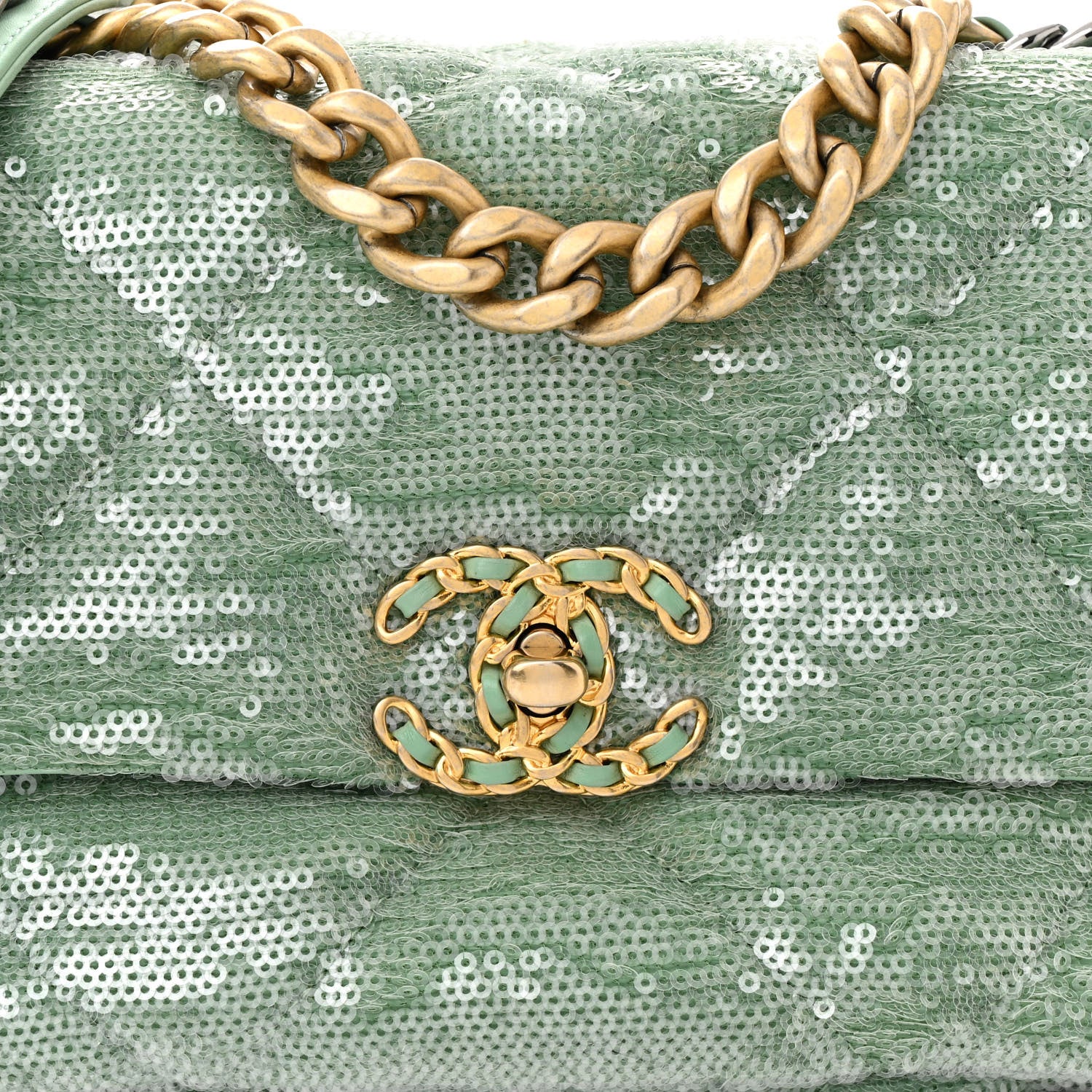 Chanel Sequin Quilted Medium Chanel 19 Flap Light Green 8 of 10