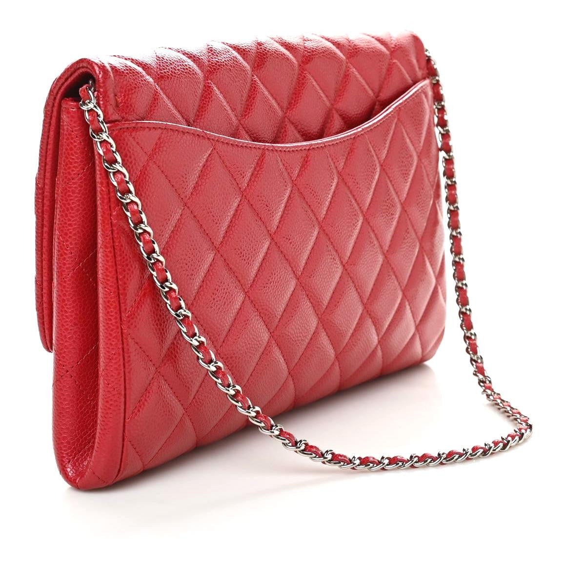 Caviar Quilted Clutch With Chain Flap Red