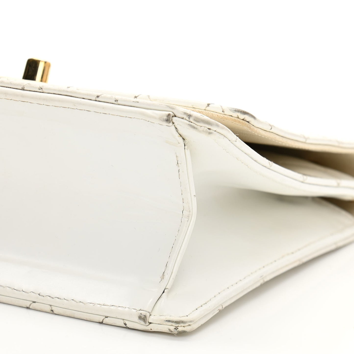 Lambskin Stitched Small Single Flap White