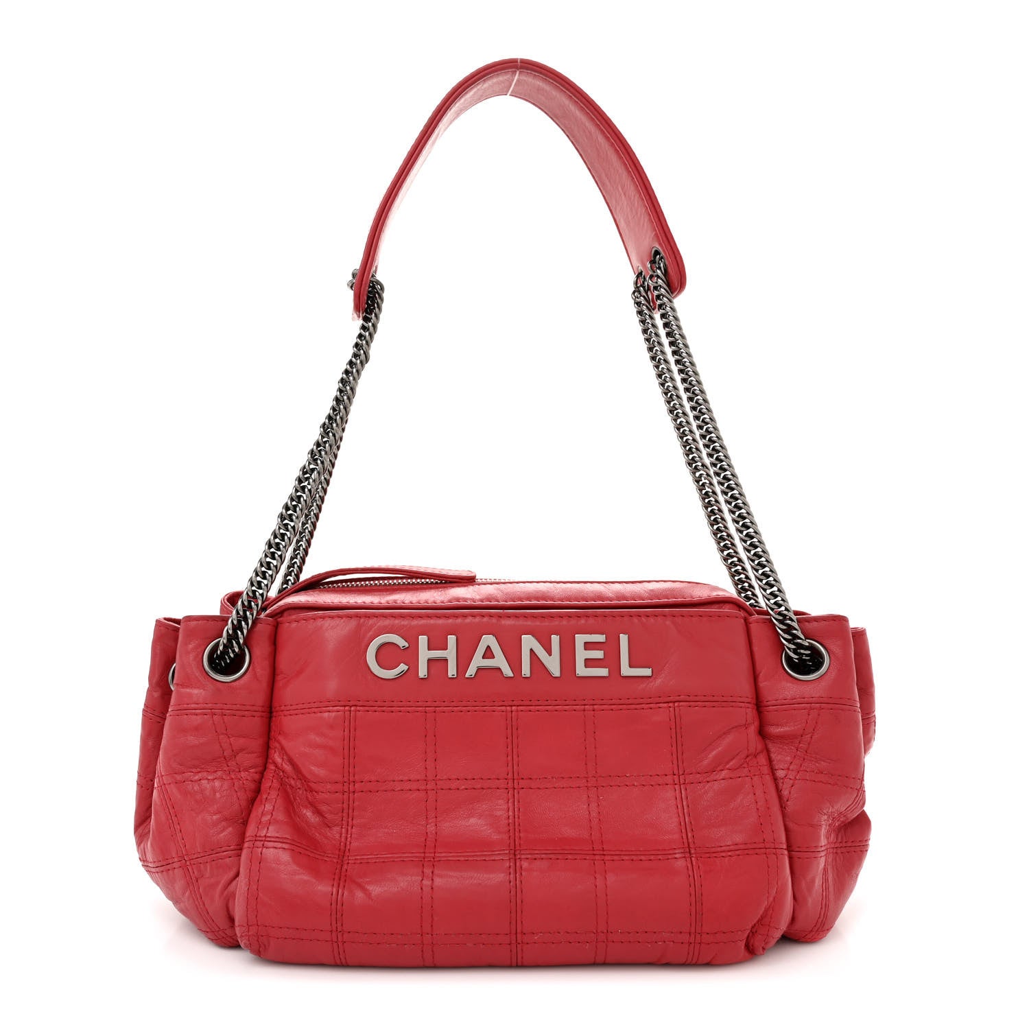 Chanel Lambskin Square Stitched Lax Accordion Hobo Red 1 of 13