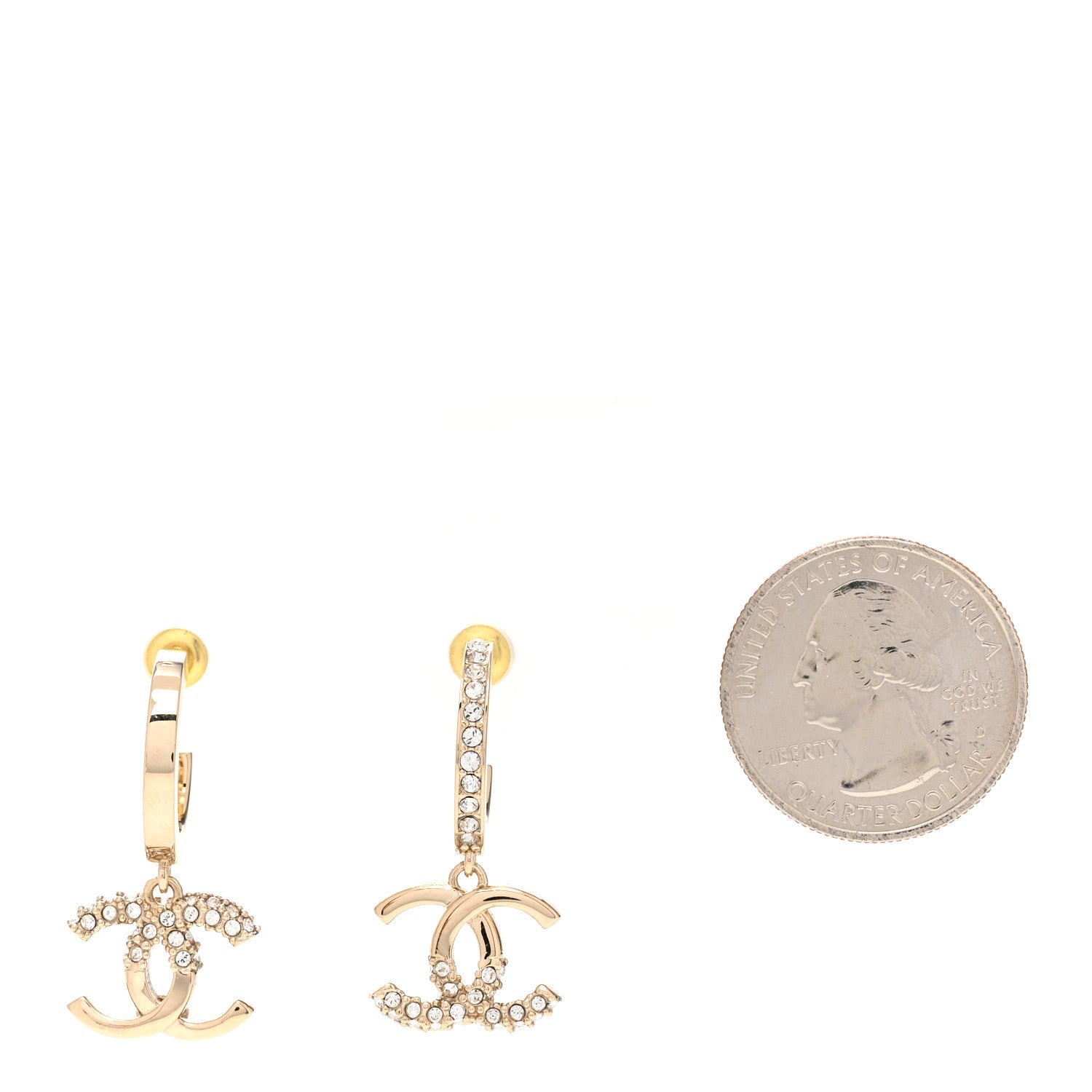 Chanel Crystal Bead CC Hoop Drop Earrings Light Gold 2 of 5