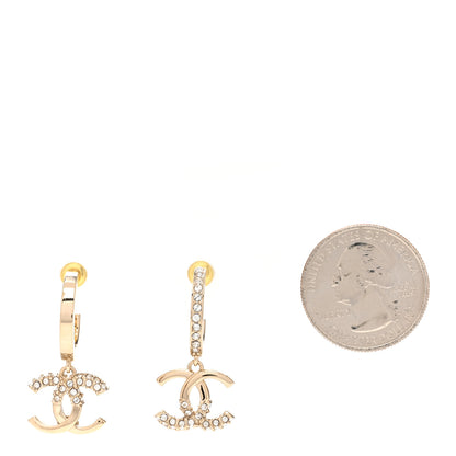 Chanel Crystal Bead CC Hoop Drop Earrings Light Gold 2 of 5