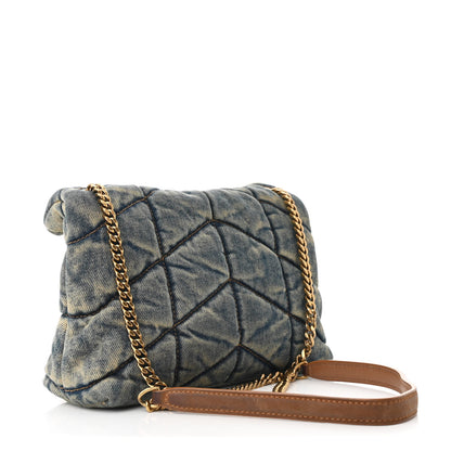 Saint Laurent Denim Quilted Toy Loulou Puffer Monogram Chain Satchel Blue Cinnamon 3 of 11