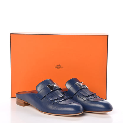 Hermes Goatskin Rivoli Mules 36.5 Bleu Maritime 7 of 7
