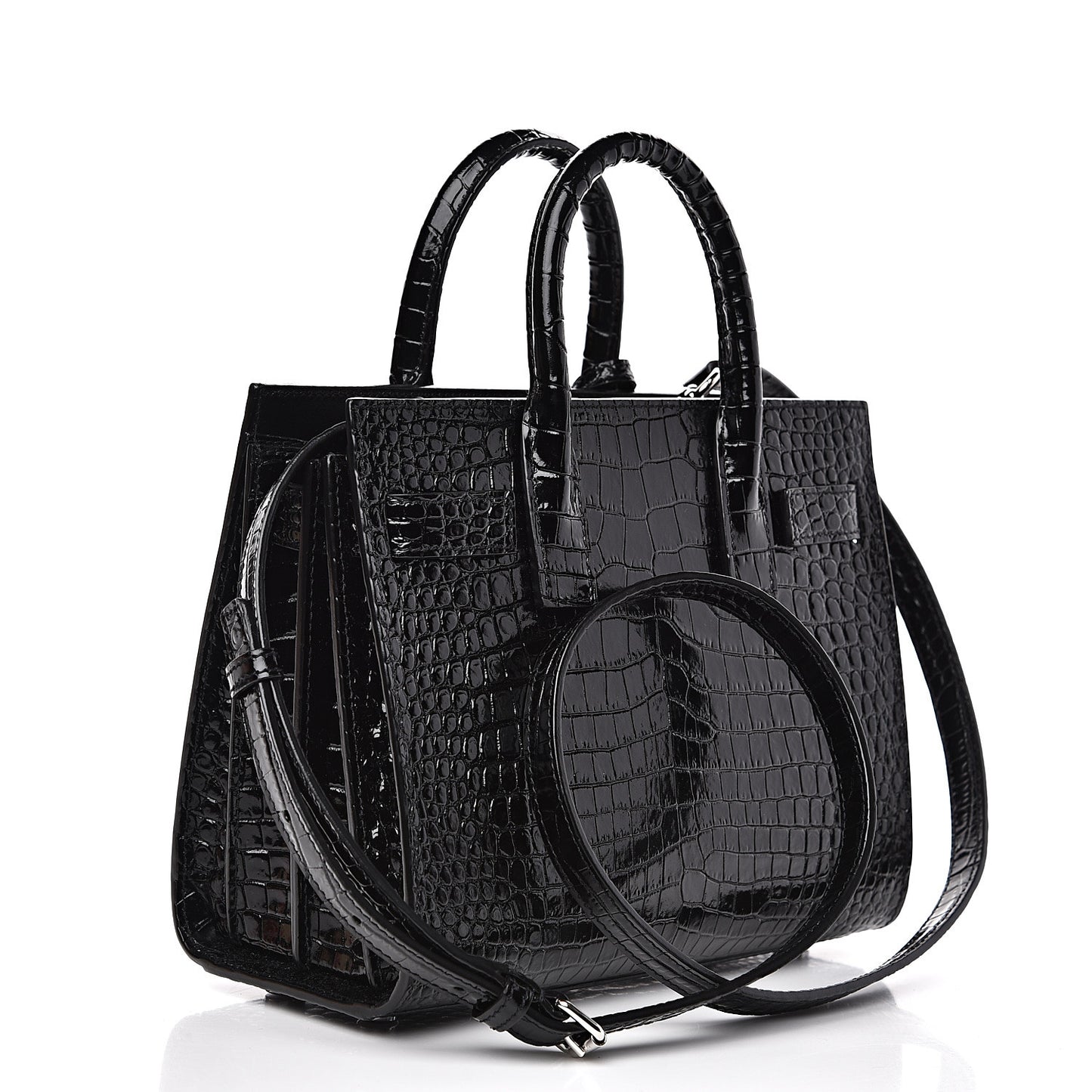 Calfskin Crocodile Embossed Nano Sac De Jour Black