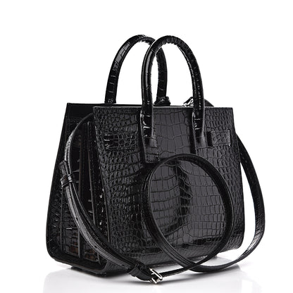 Saint Laurent Calfskin Crocodile Embossed Nano Sac De Jour Black 2 of 9