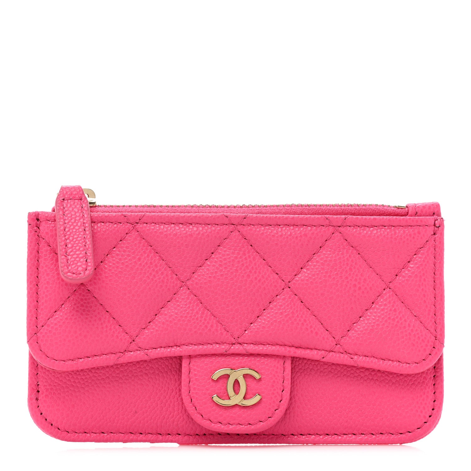 Chanel Caviar Quilted Flap Zip Card Holder Dark Pink 1 of 11