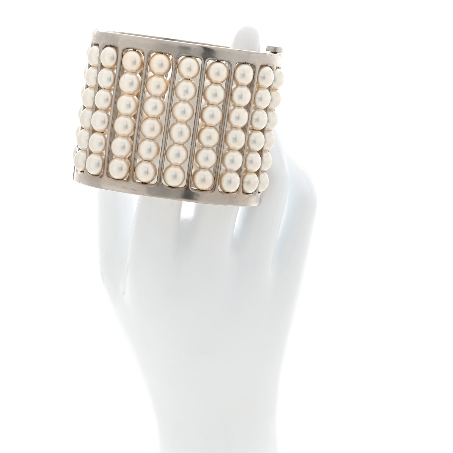 Chanel Metal Pearl Cuff Bracelet Silver 2 of 4