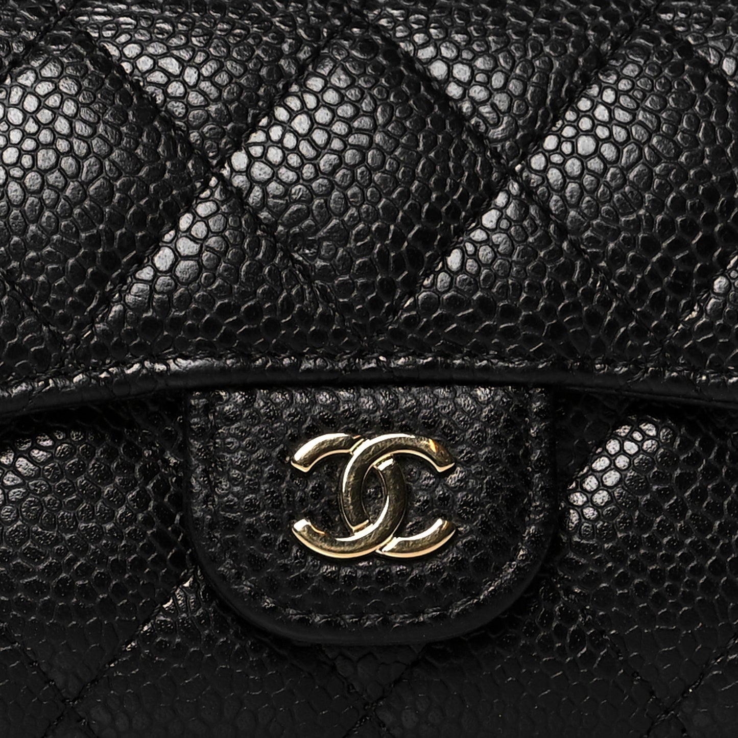 Caviar Quilted Flap Card Holder Wallet Black