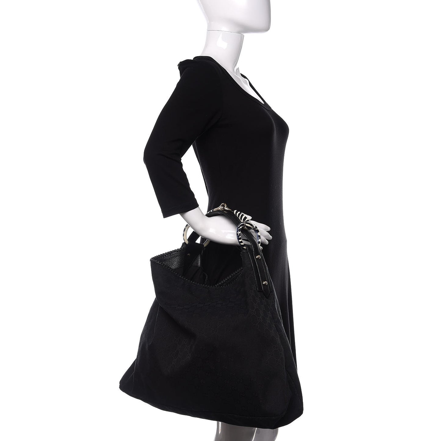 Monogram Large Zebra Horsebit Chain Hobo Black