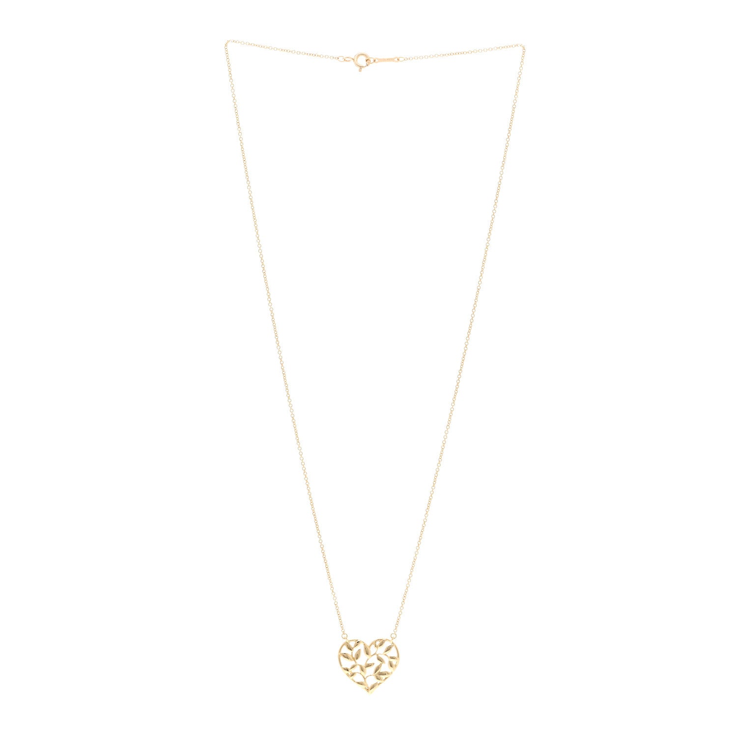 Tiffany 18K Yellow Gold Paloma Picasso Olive Leaf Heart Pendant Necklace 3 of 4